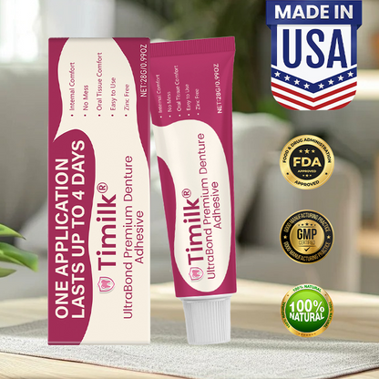 Timilk® UltraBond Premium Denture Adhesive 🔥 FDA Certified (Clinically Proven 4-Day Hold for Secure, Comfortable & Zinc-Free Denture Fit 🦷)